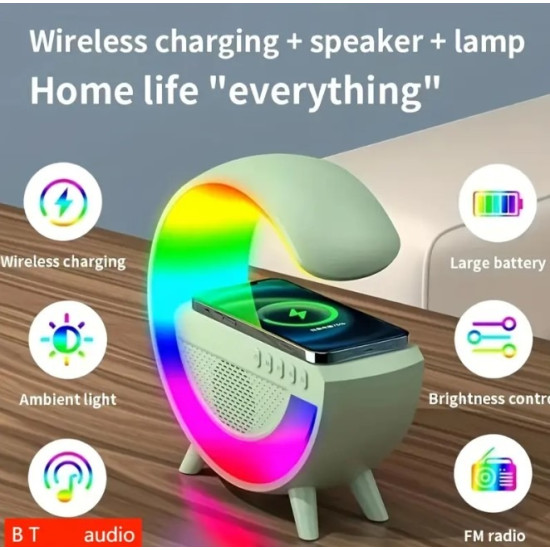 G Bedside Atmosphere Night Light Mobile Wireless Charger Speaker, 3-in-1 Smart Wireless Charging Colorful RGB Atmosphere Night Light