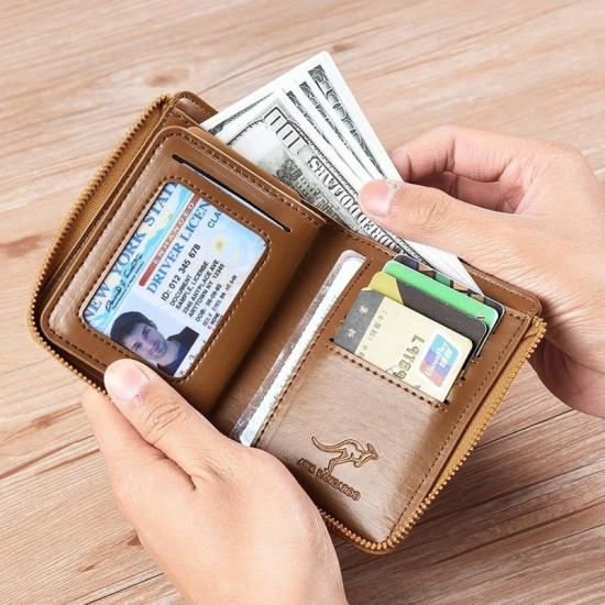 Genuine Leather Zipper RFID Wallet