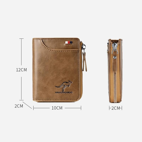 Genuine Leather Zipper RFID Wallet