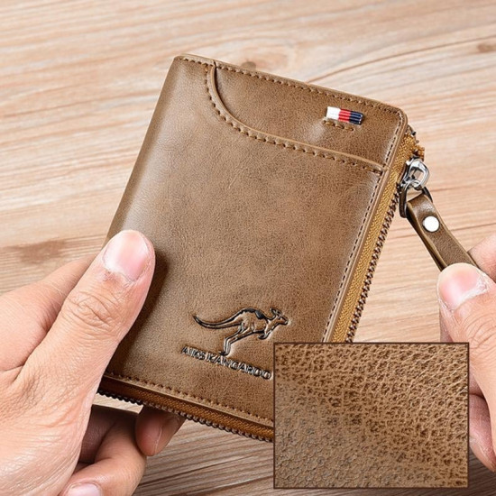 Genuine Leather Zipper RFID Wallet