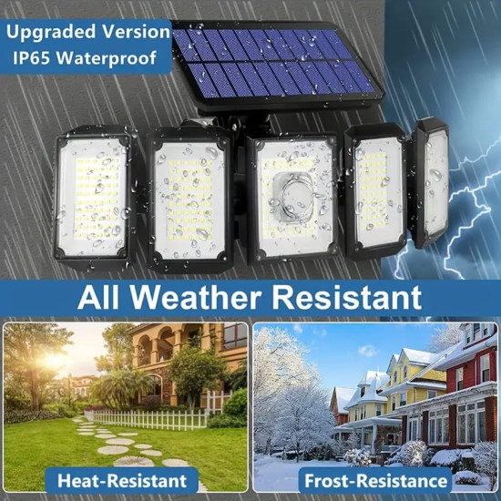 7000K Solar Motion Sensor Lights Cordless; 5 Adjustable Heads, 360° Wide Angle Illumination, IP65 Waterproof, Security LED Flood Light For Patio Yard Garde