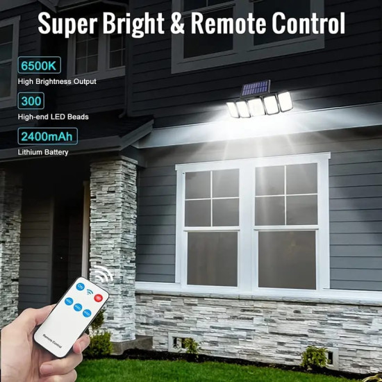 7000K Solar Motion Sensor Lights Cordless; 5 Adjustable Heads, 360° Wide Angle Illumination, IP65 Waterproof, Security LED Flood Light For Patio Yard Garde