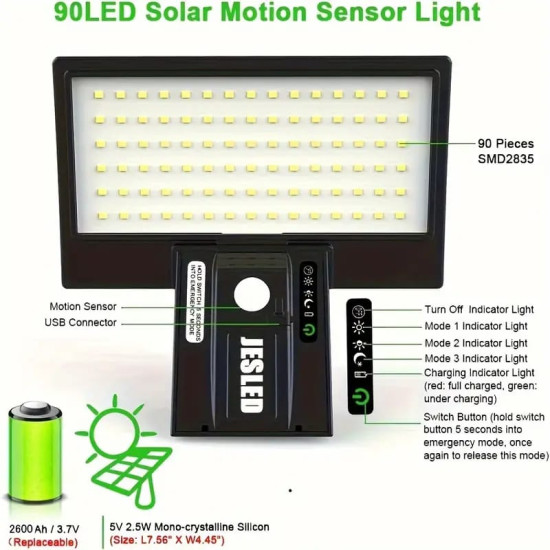 Solar Powered Flood Lights With Movement Detection, 3-Mode Simple Operation Wireless Securisol